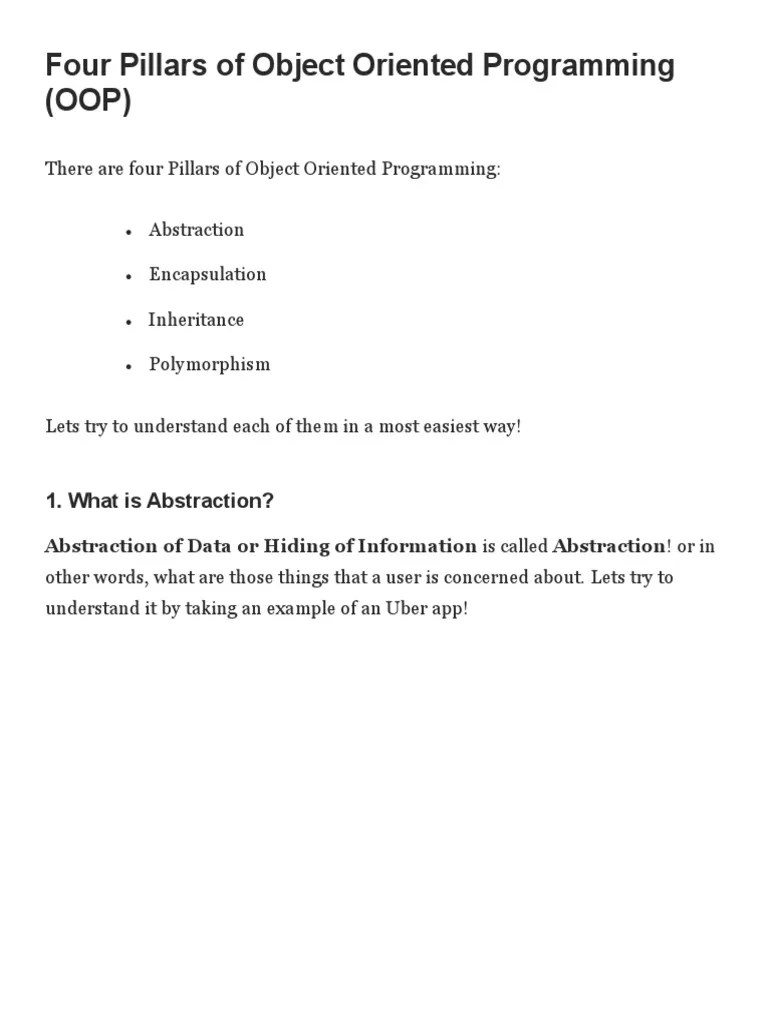 Four Pillars Of Object Oriented Programming (OOP) : 1. What Is ...