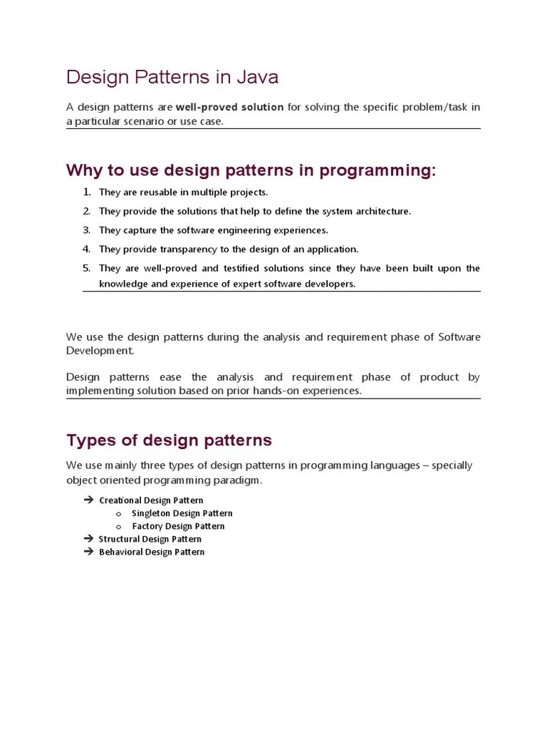 Design Patterns In Java | PDF | Class (Computer Programming) | Method ...