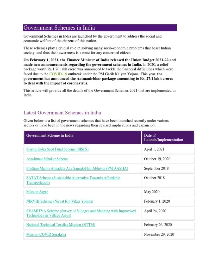 Government Schemes In India | PDF | Economy Of India | Government Of India