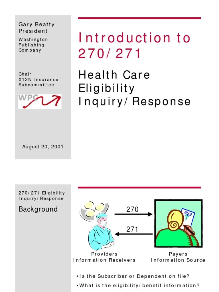 Introduction To 270271 Health Care Eligibility InquiryResponse  PDF ...