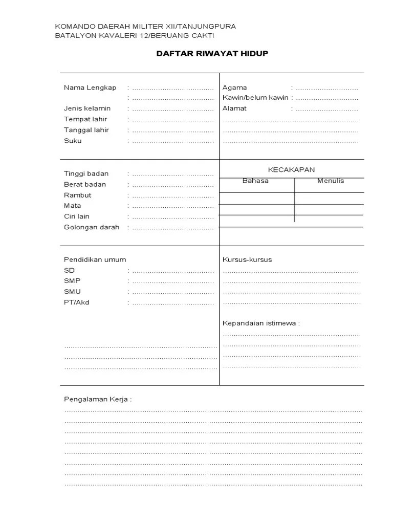 Daftar Riwayat Hidup Tni Abri | PDF