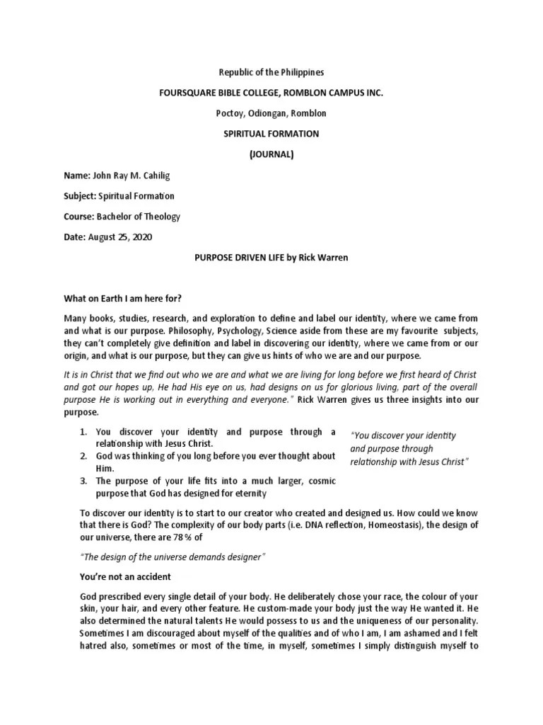 Purpose Driven Life Journal | PDF | Jesus | God