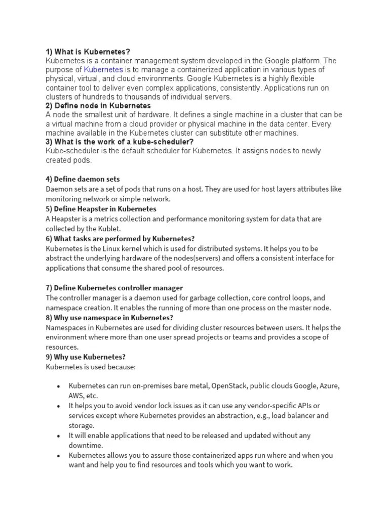Kubernetes Interview Questions And Answers | PDF | Computer Cluster ...