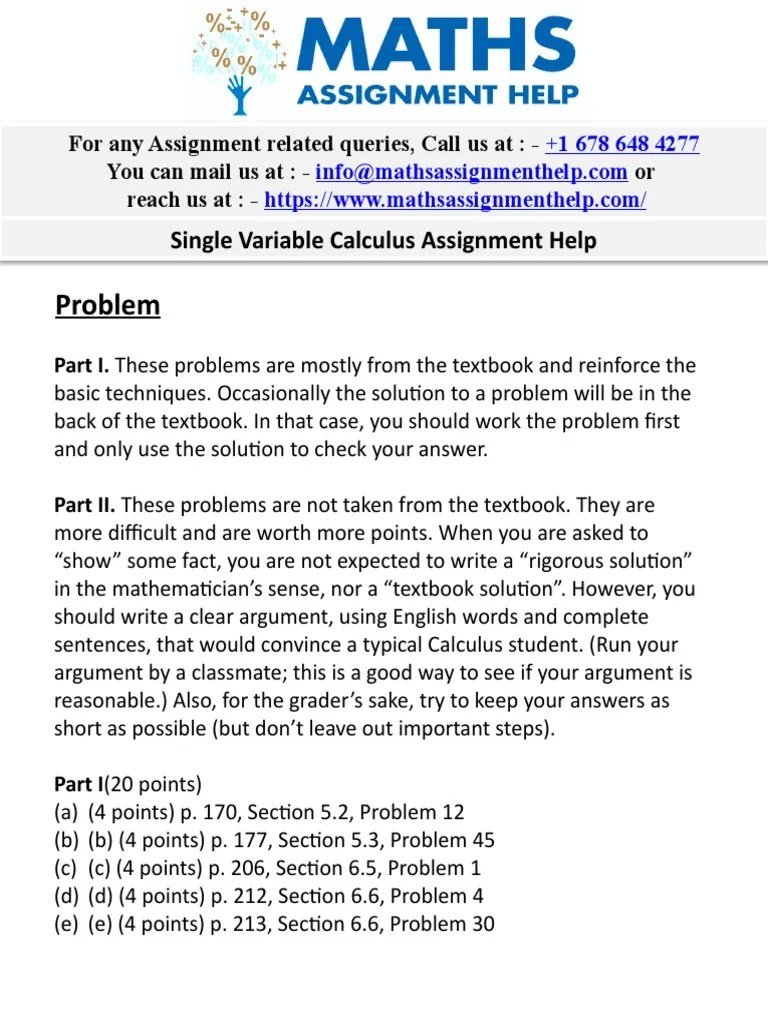 Single Variable Calculus Assignment Help | PDF | Integral | Summation