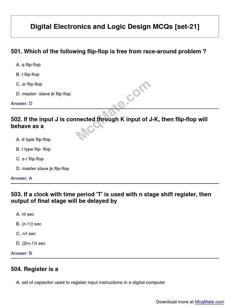 Digital Electronics And Logic Design Solved MCQs (Set-21) | PDF ...