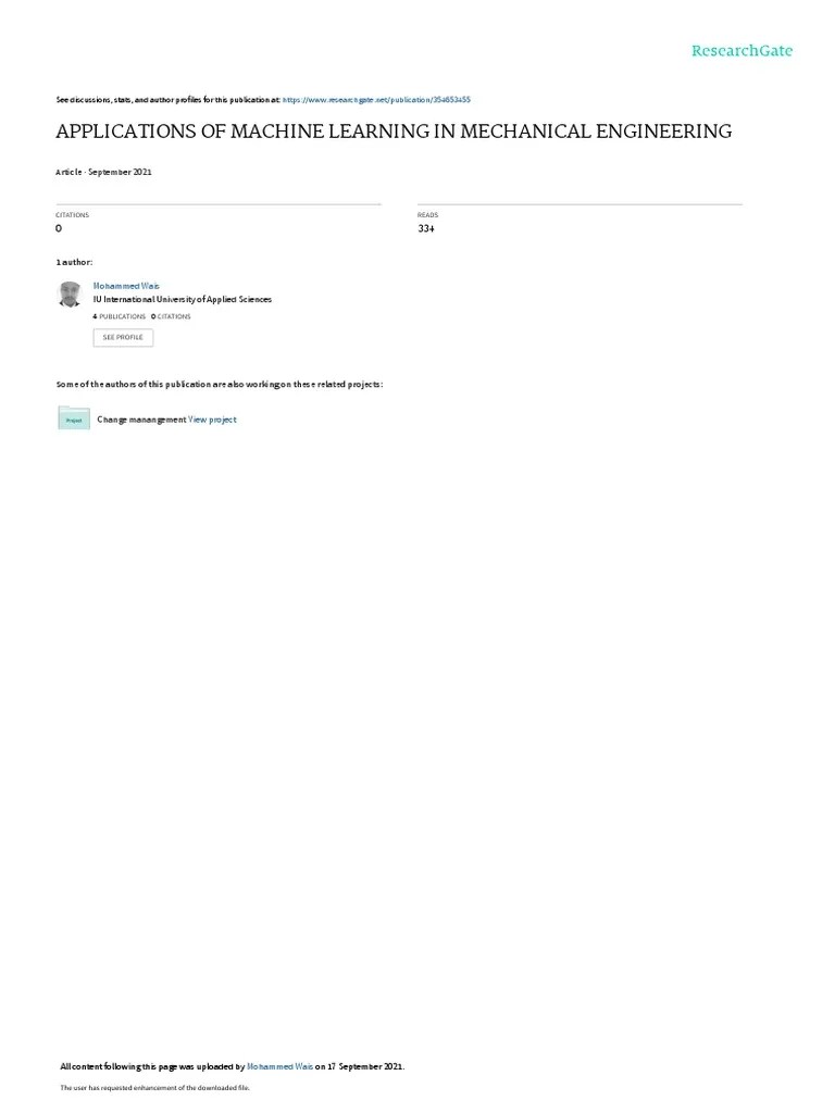 Applications Of Machine Learning In Mechanical Engineering: September ...