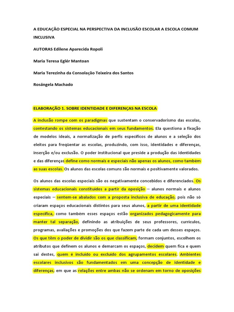 A Educação Especial Na Perspectiva Da Inclusão Escolar A Escola Comum Inclusiva | PDF ...