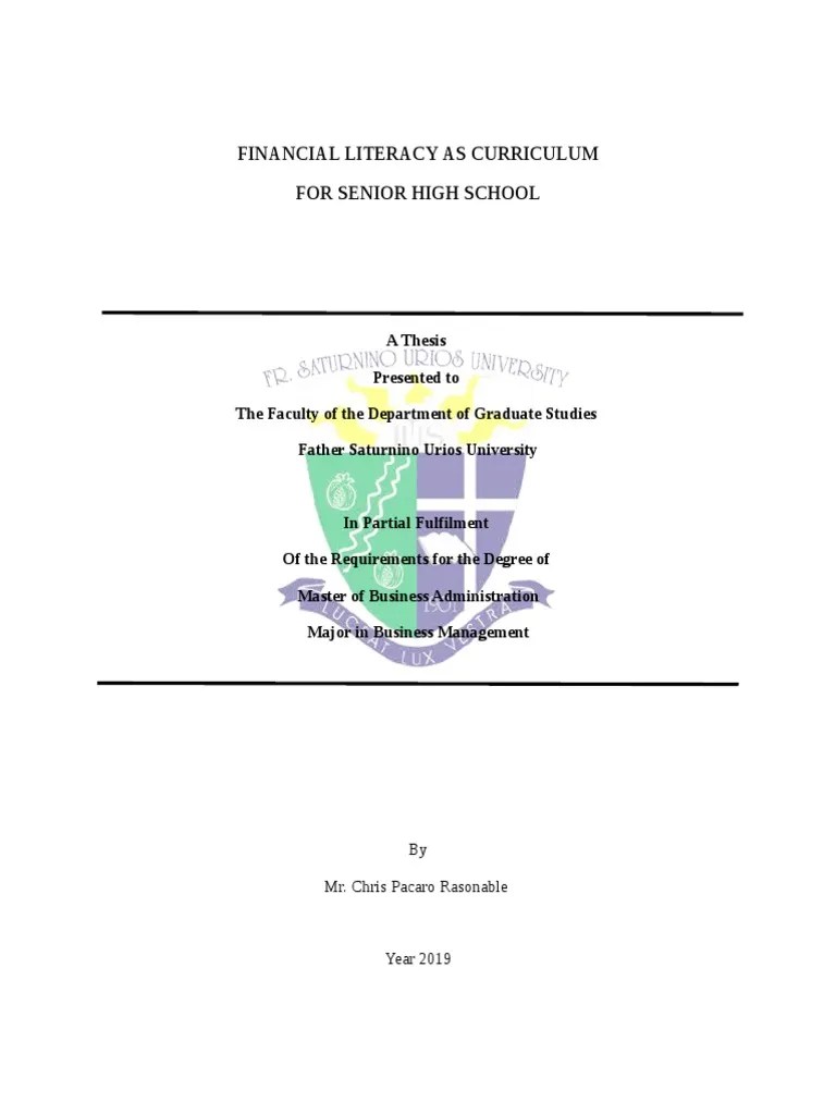 Financial Literacy In Senior High School | PDF | Survey Methodology | Sampling (Statistics)