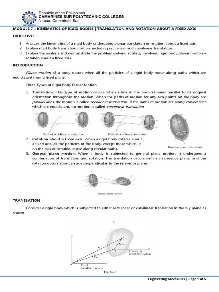 Module 7 - Kinematics Of Rigid Bodies Translation And Rotation About A ...