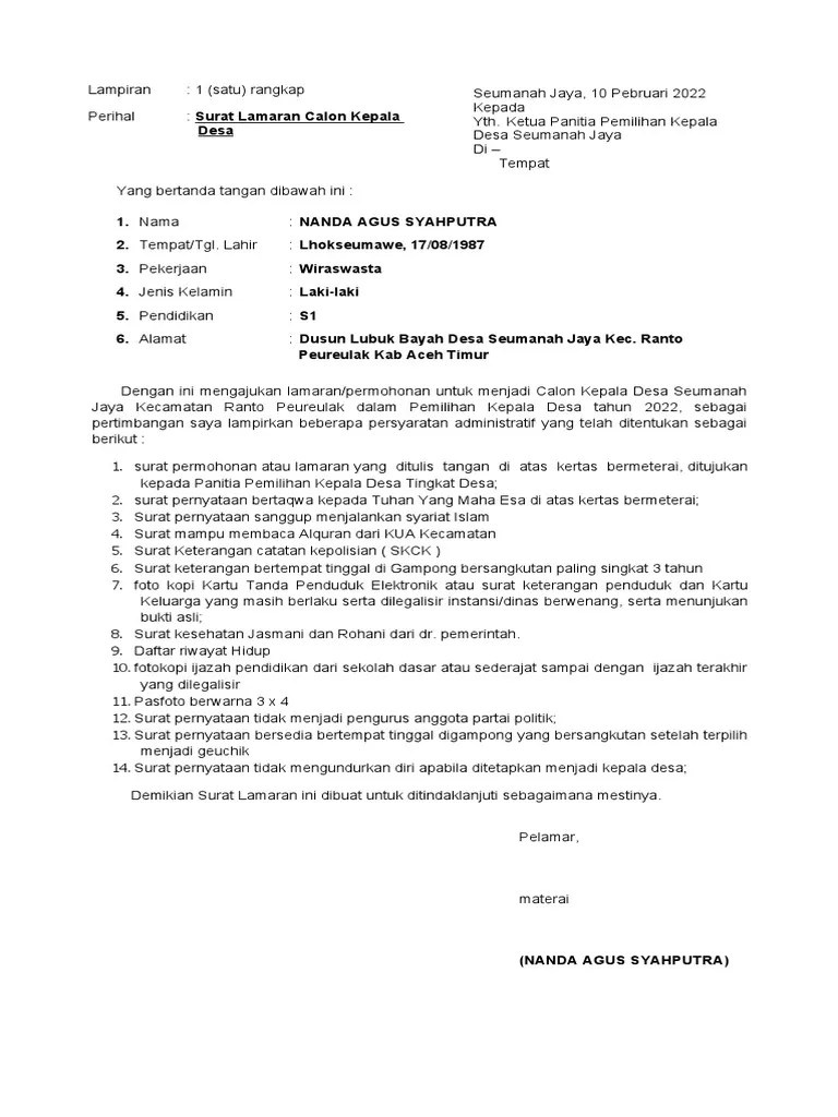 Surat Permohonan Kepala Desa | PDF