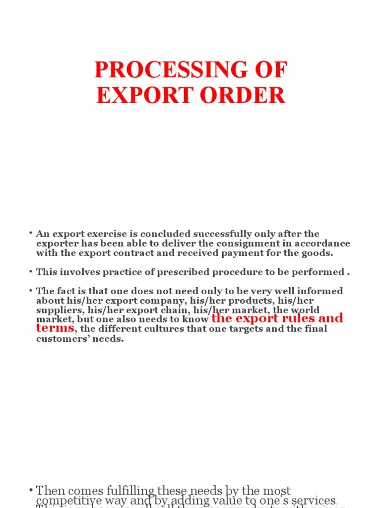 Processing Of Export Order | PDF | Receipt | Cargo