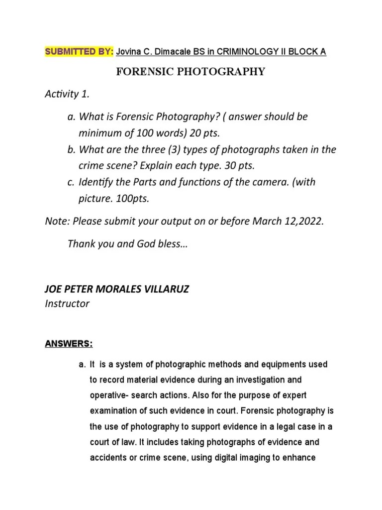 (Answer) Forensic Photography Activity 1 | PDF | Camera | Autofocus