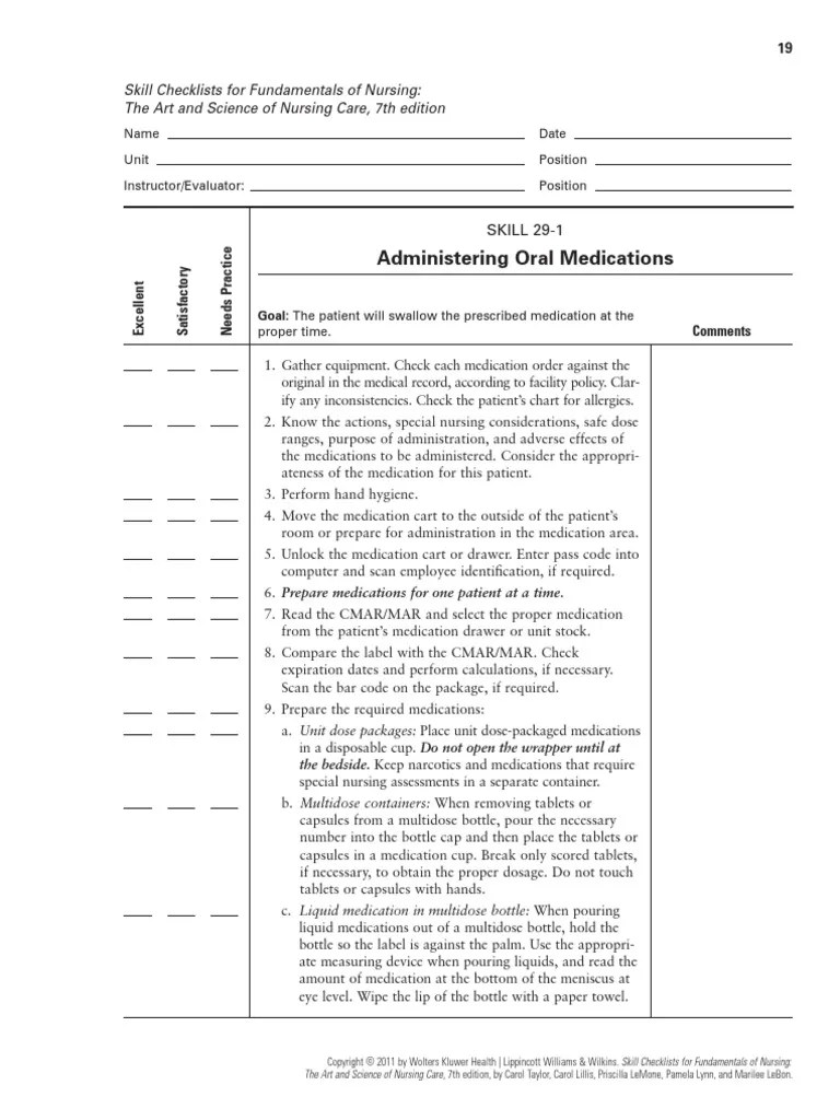 Skill Checklist Removing Medication From An Ampule | PDF | Patient | Tablet (Pharmacy)