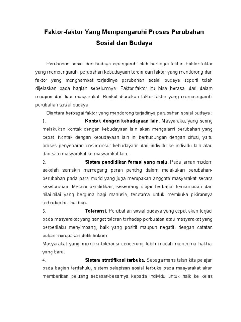 Faktor-Faktor Yang Mempengaruhi Proses Perubahan Sosial Dan Budaya | PDF