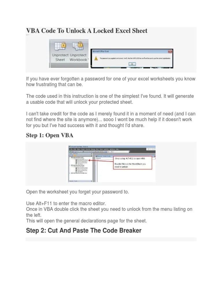 VBA Code To Unlock A Locked Excel Sheet | PDF | Microsoft Excel ...