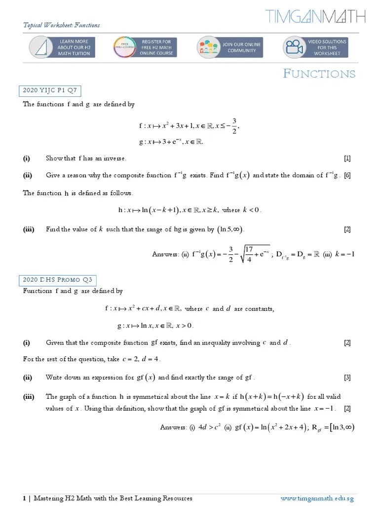 H2 Math Topical Worksheet (Functions) | PDF | Function (Mathematics ...