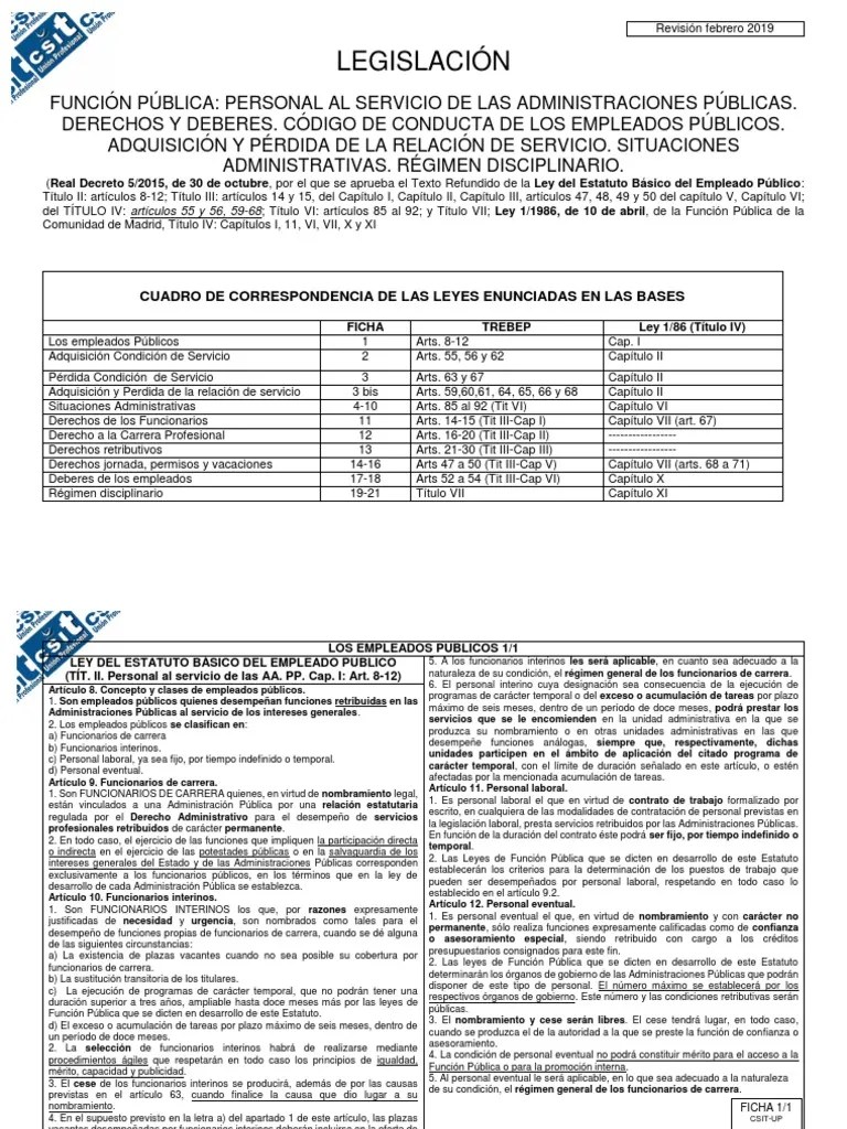 Comparativa De TREBEP Y Ley De Función Pública De La CM | PDF ...