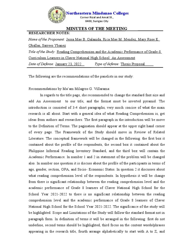 Minutes Of The Meeting Rocolcol | PDF | Questionnaire | Cognition