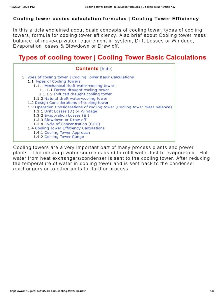 Cooling Tower Basics Calculation Formulas - Cooling Tower Efficiency ...