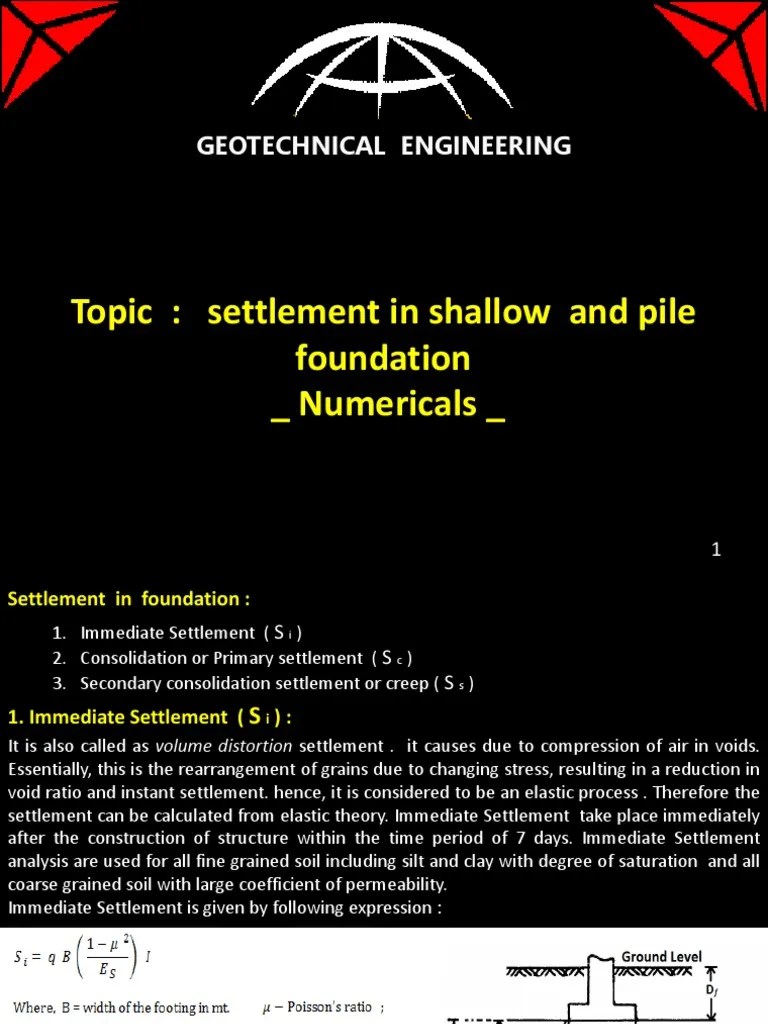 Problems On Settlement In Foundation - PDF | Download Free PDF | Materials | Civil Engineering
