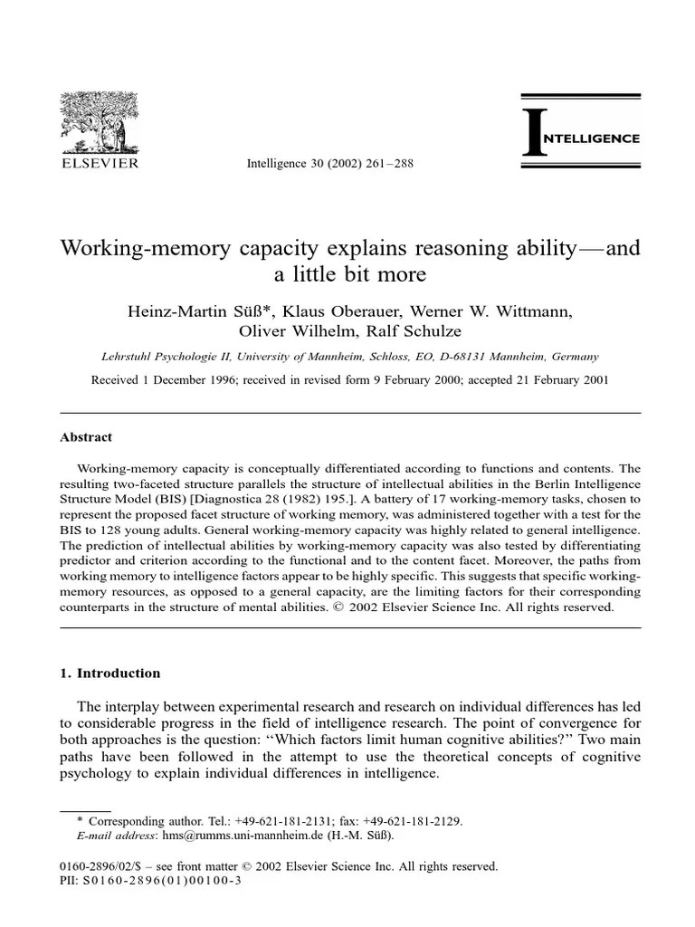 Working-Memory Capacity Explains Reasoning Ability-And | PDF | Working ...