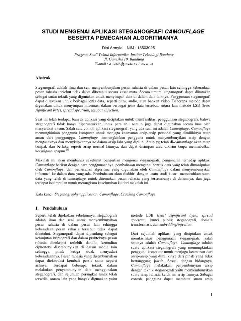 Studi Mengenai Aplikasi Steganografi Camouflage Beserta Pemecahan  Algoritmanya | PDF