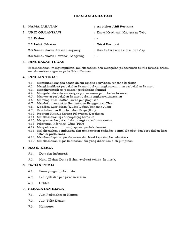 Anjab Apoteker Ahli Pertama | PDF