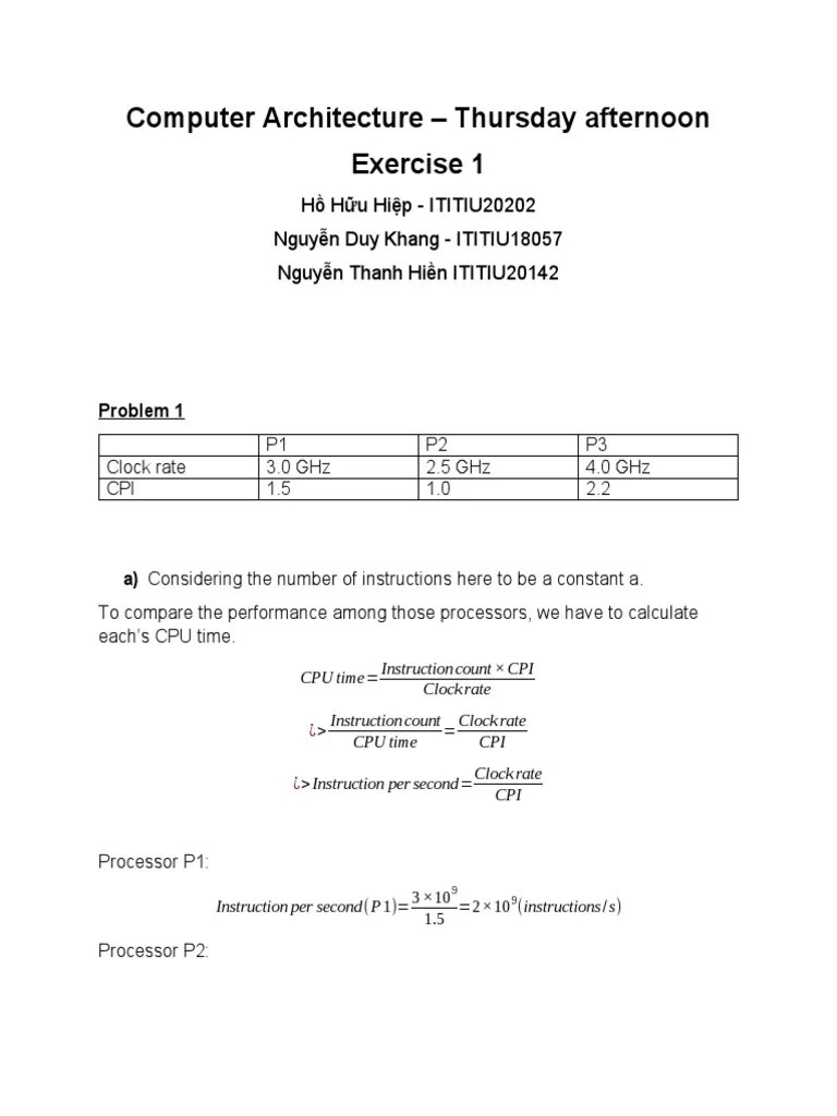 Exercise 1 ComputerArchitecture | PDF | Central Processing Unit ...