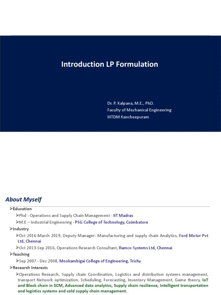 LPP Formulation | PDF | Mathematical Optimization | Linear Programming