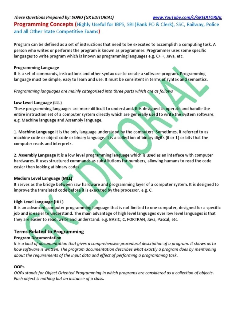 Programming Concepts For Competitive Exams | PDF | Computer Programming ...