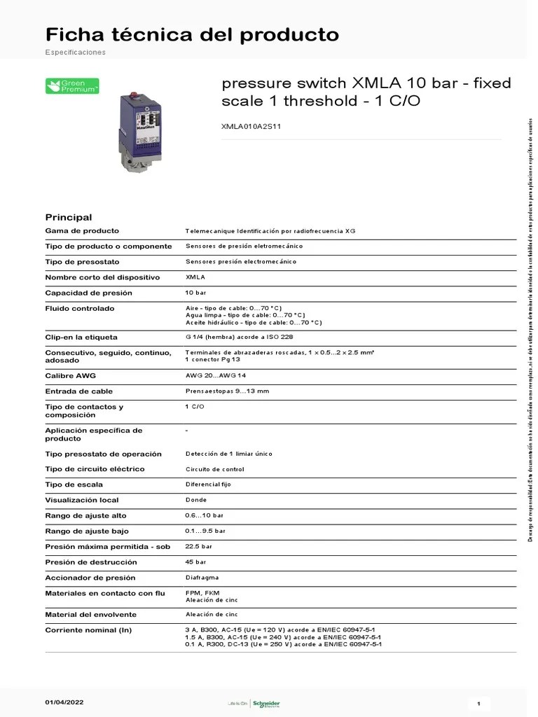Sensores De Presión XM - XMLA010A2S11 | PDF | Electricidad | Ingenieria ...