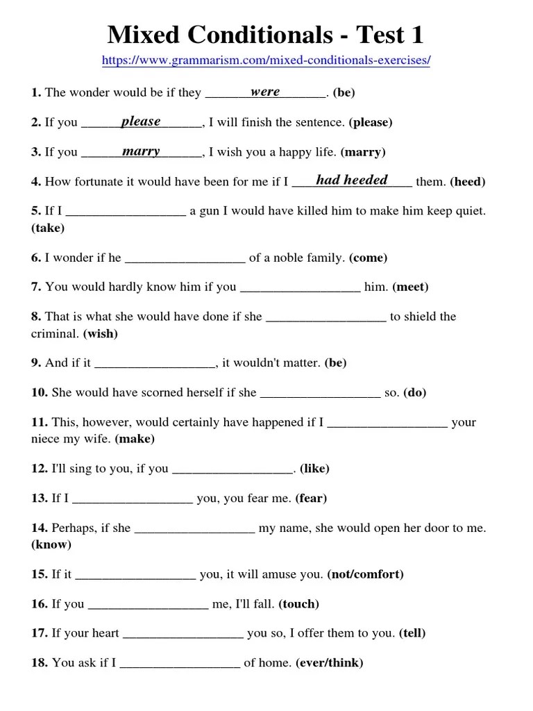 Grammarism Mixed Conditionals Test 1 1559560 | PDF