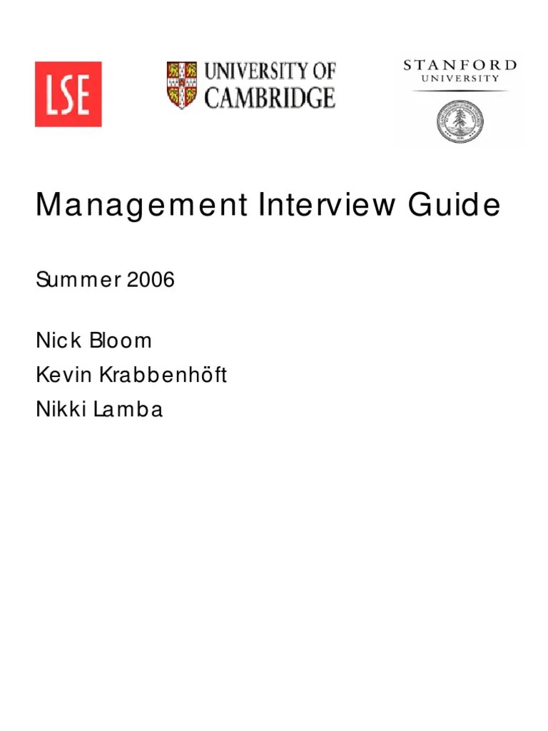 Management Interview Guide: Summer 2006 Nick Bloom Kevin Krabbenhöft ...