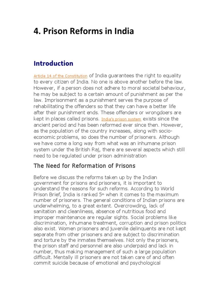 Prison Reforms In India | PDF