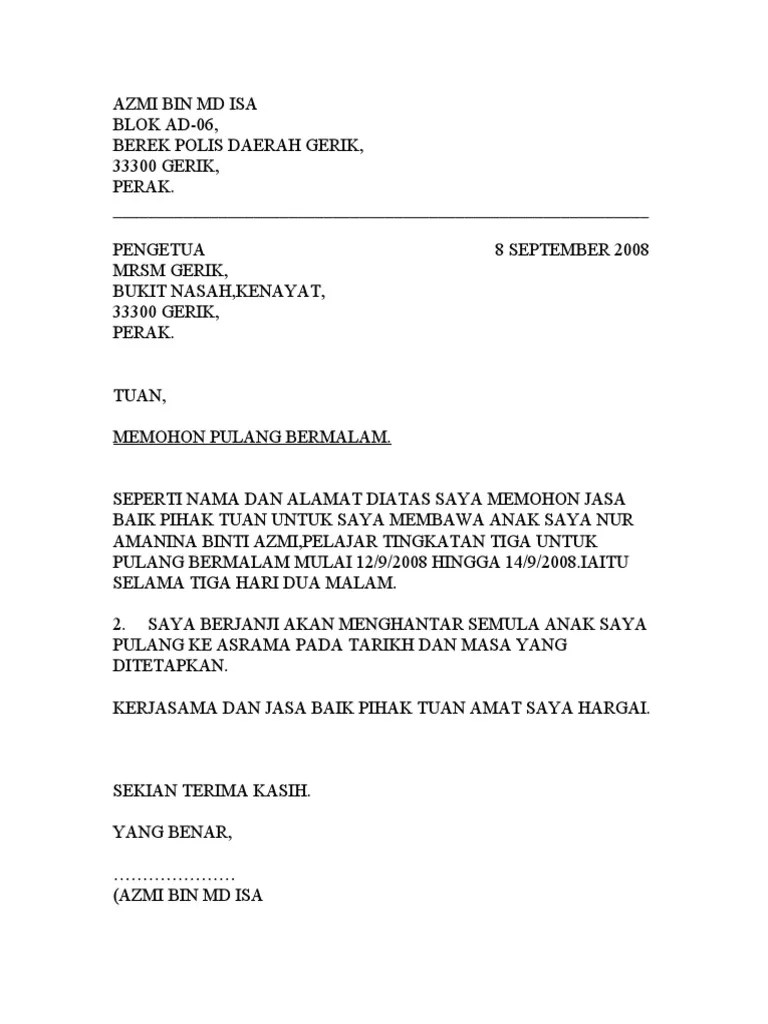 Surat Rasmi Permohonan Balik Awal