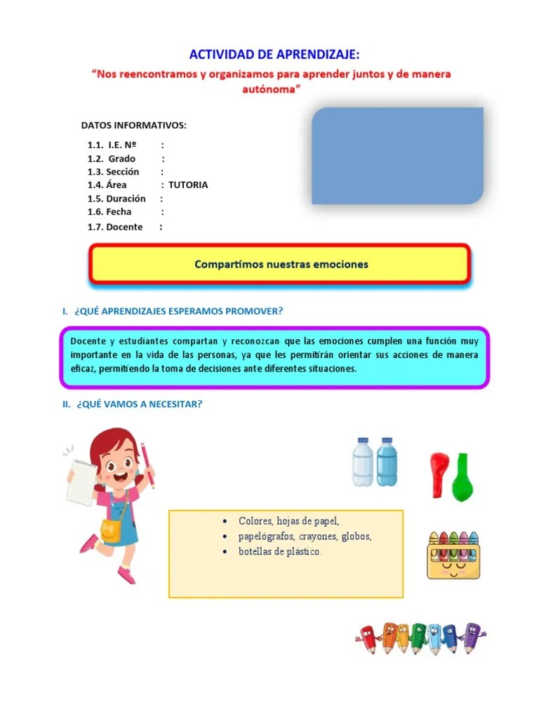 D5 Sesion De Aprendizaje Compartimos Nuestra Emociones. | PDF | Las Emociones | Aprendizaje