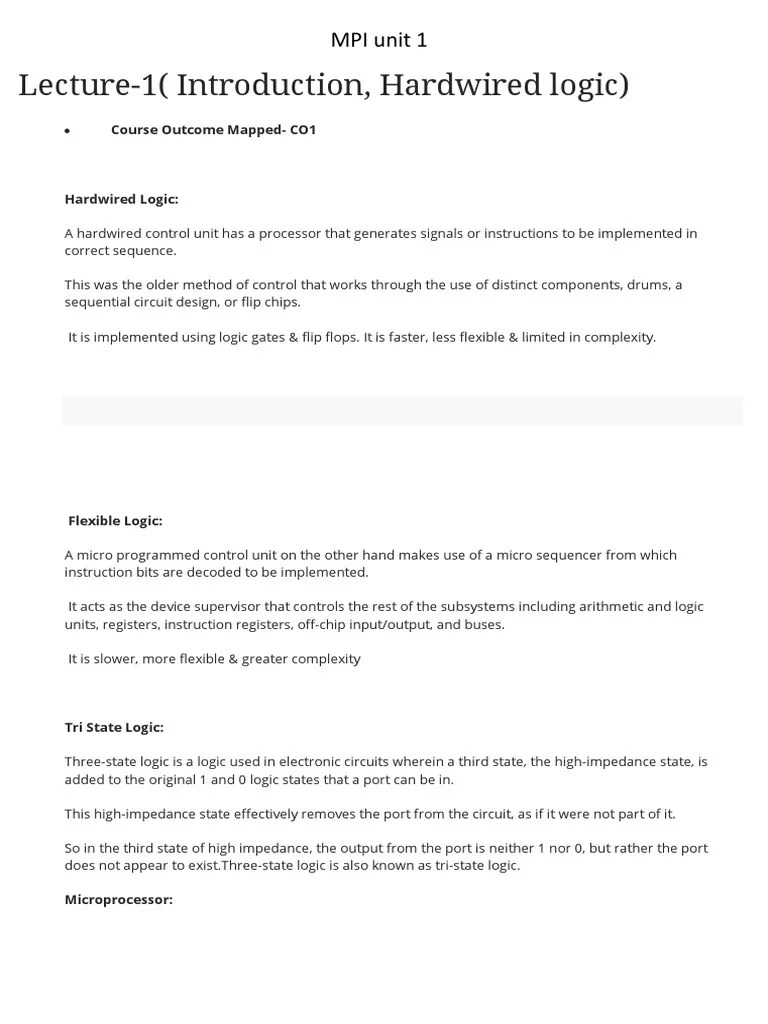 Lecture-1 (Introduction, Hardwired Logic) : MPI Unit 1 | PDF | Central ...