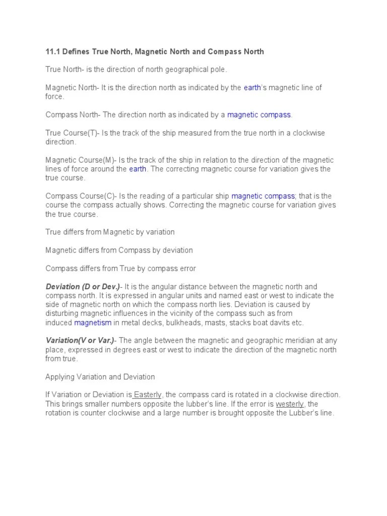 Lesson 11 - Compass Bearing And Correction | PDF | Compass | Electrical ...