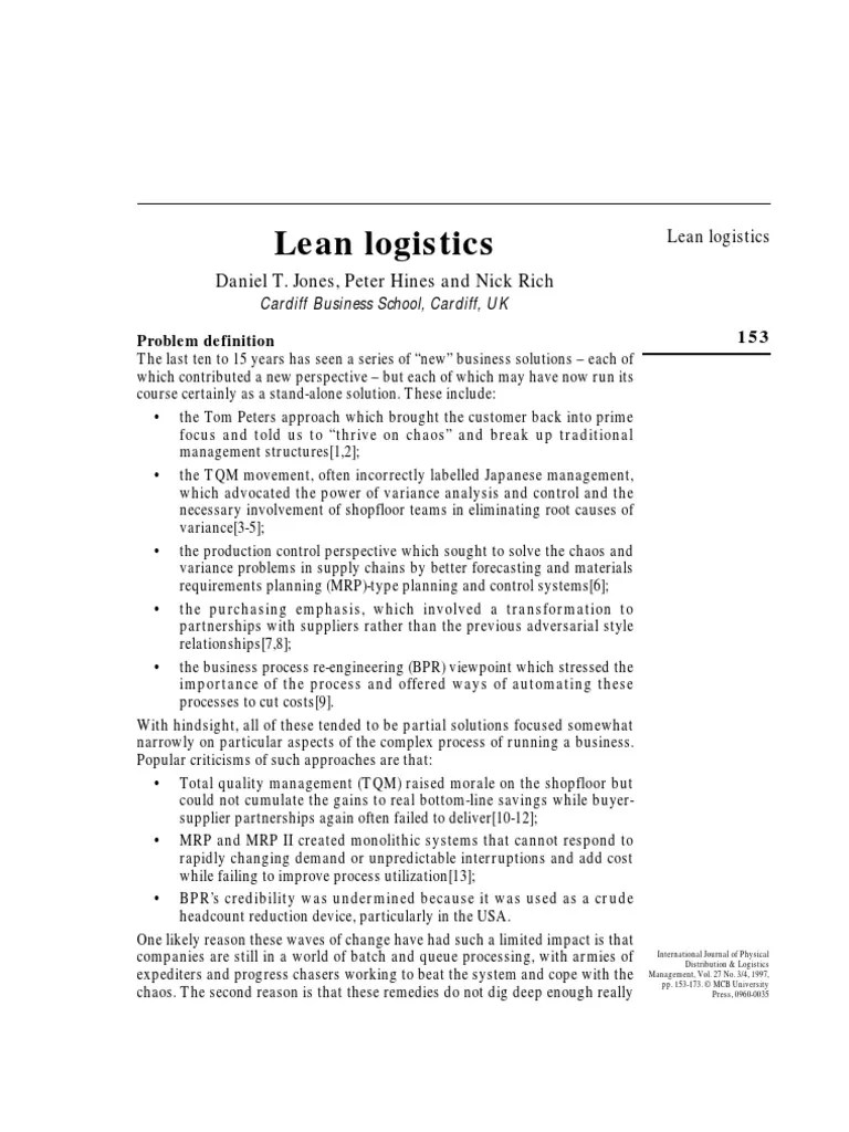 Lean Logistics | PDF | Lean Manufacturing | Business Process