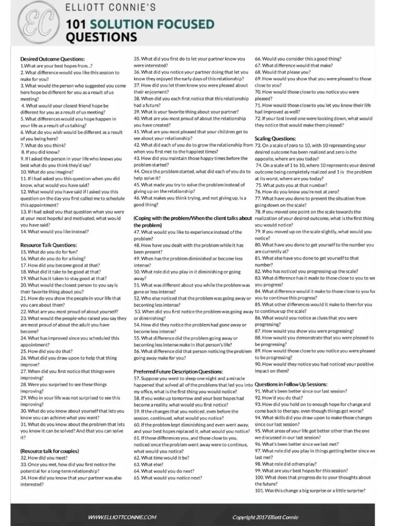 101 SFBT Questions Elliott Connie | PDF