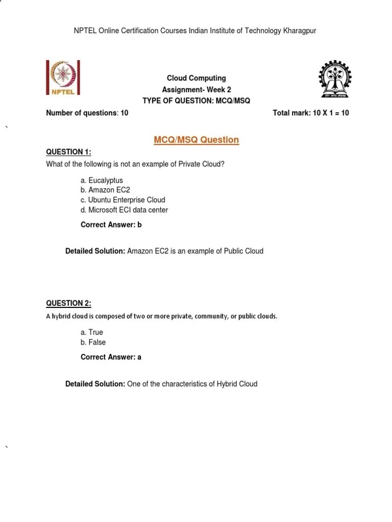NPTEL Online Certification Courses: Cloud Computing Assignment - Week 2 ...