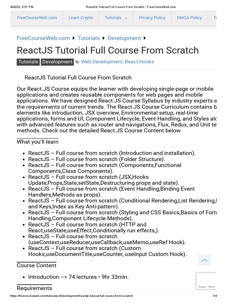 ReactJS Tutorial Full Course From Scratch | PDF | Computing | Software ...