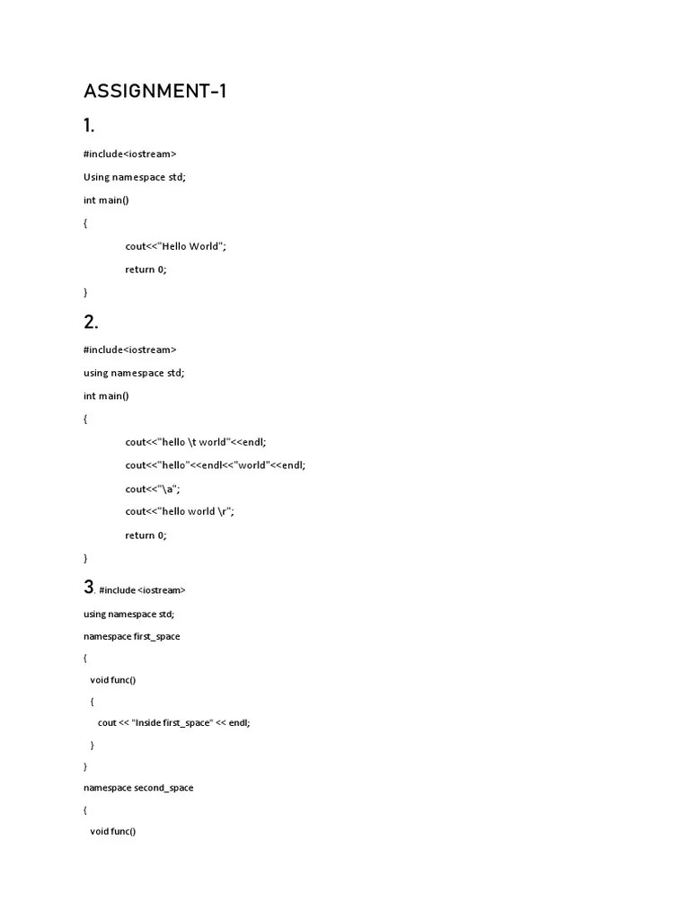Thapar Object Oriented Programming Assignment Lab 1 | PDF | Namespace ...