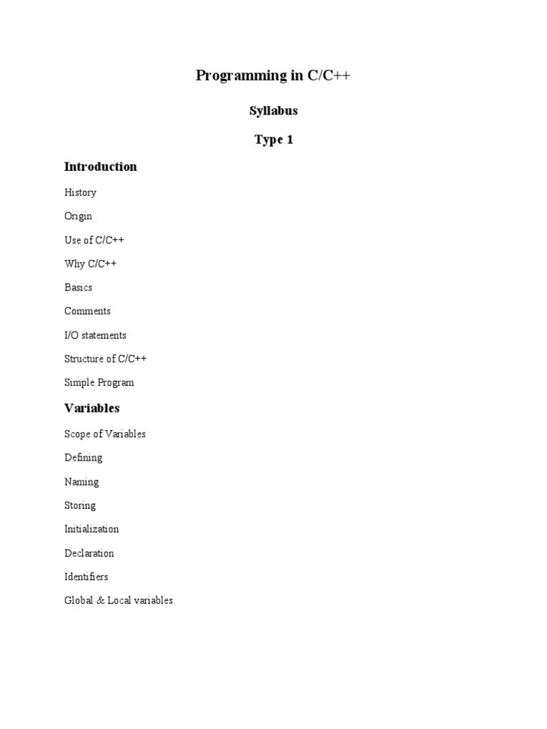 Programming In C Syllabus | PDF | C++ | Pointer (Computer Programming)