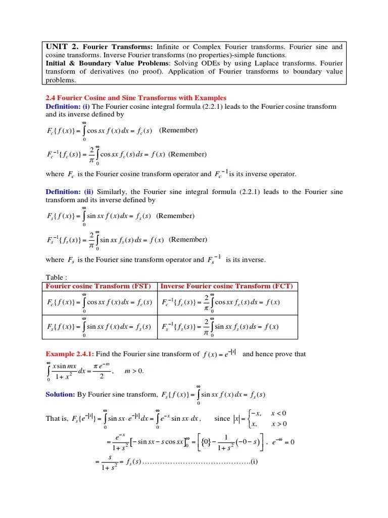 Fourier Transforms Explained: Definitions, Examples And Applications Of The Fourier Cosine And ...