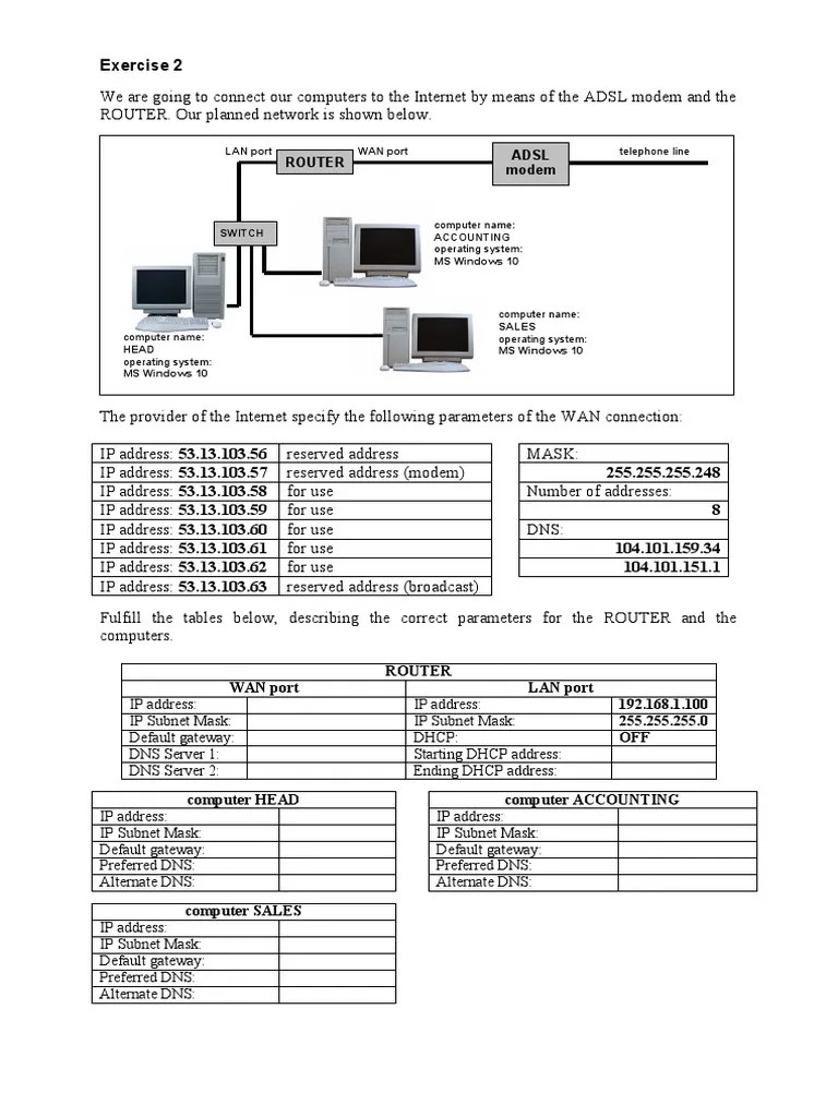 Exercise 2 Without Solution | PDF | Ip Address | Router (Computing)