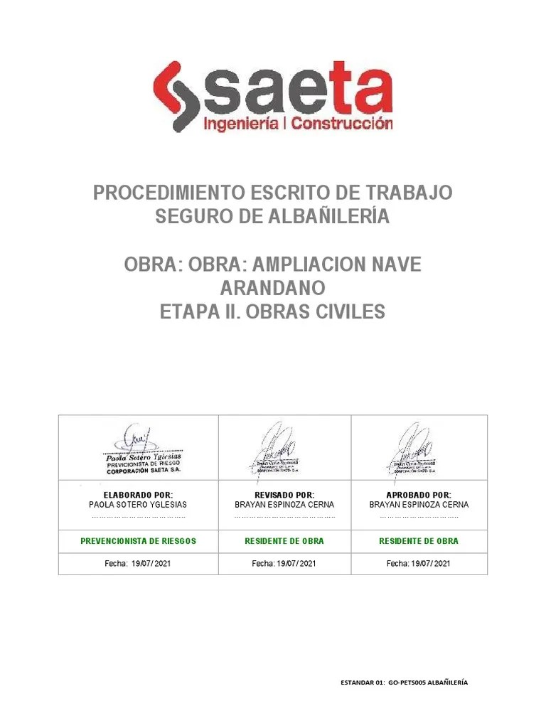 Procedimiento De Trabajo Seguro Para La Albañilería | PDF | Albañilería | Componentes