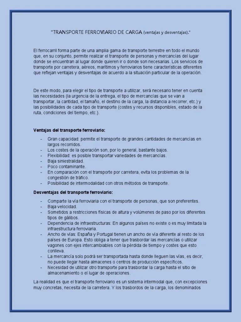 Transporte Ferroviario Ventajas Y Desventajas | PDF | Transporte | Transporte Ferroviario