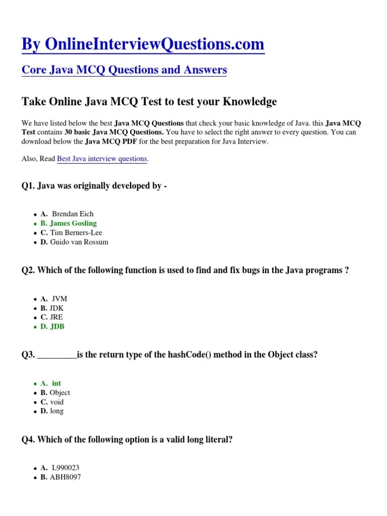 Core Java MCQ Questions And Answers: Take Online Java MCQ Test To Test ...