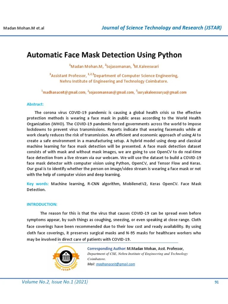 Automatic Face Mask Detection Using Python | PDF | Deep Learning ...